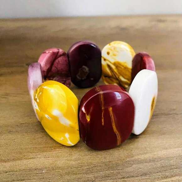 Mookaite Jasper Oval Stone Chunky Stretch Bracelet - Picture 1 of 7